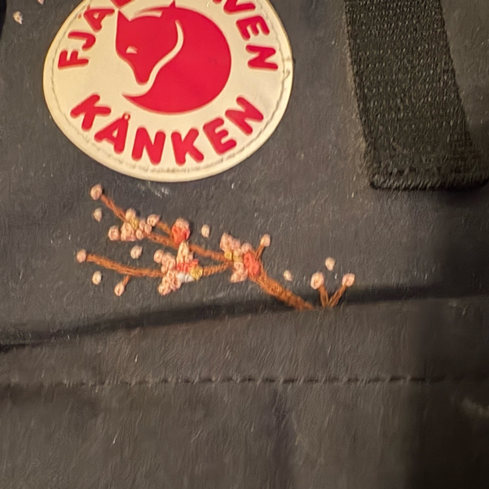 Embroidered Cherry Blossom 15 inch laptop Kånken Black Backpack - Picture 4 of 15